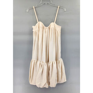 REISS Bubble Hem Mini Dress 2 Cream Linen Blend Removable Strap Resort